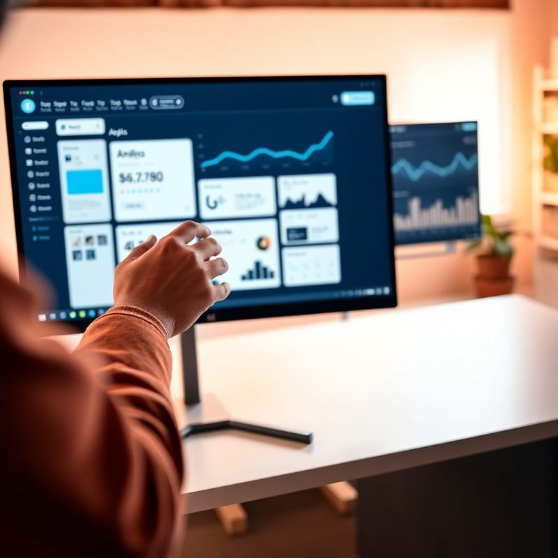 Designer che regola un wireframe Figma su un grande monitor in uno studio luminoso